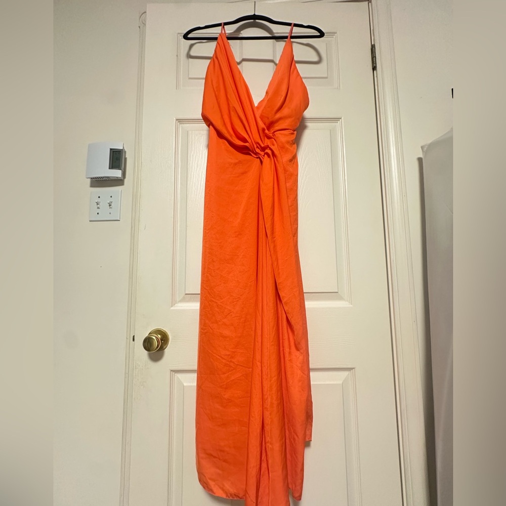 Elegant Plunging Tangerine gown